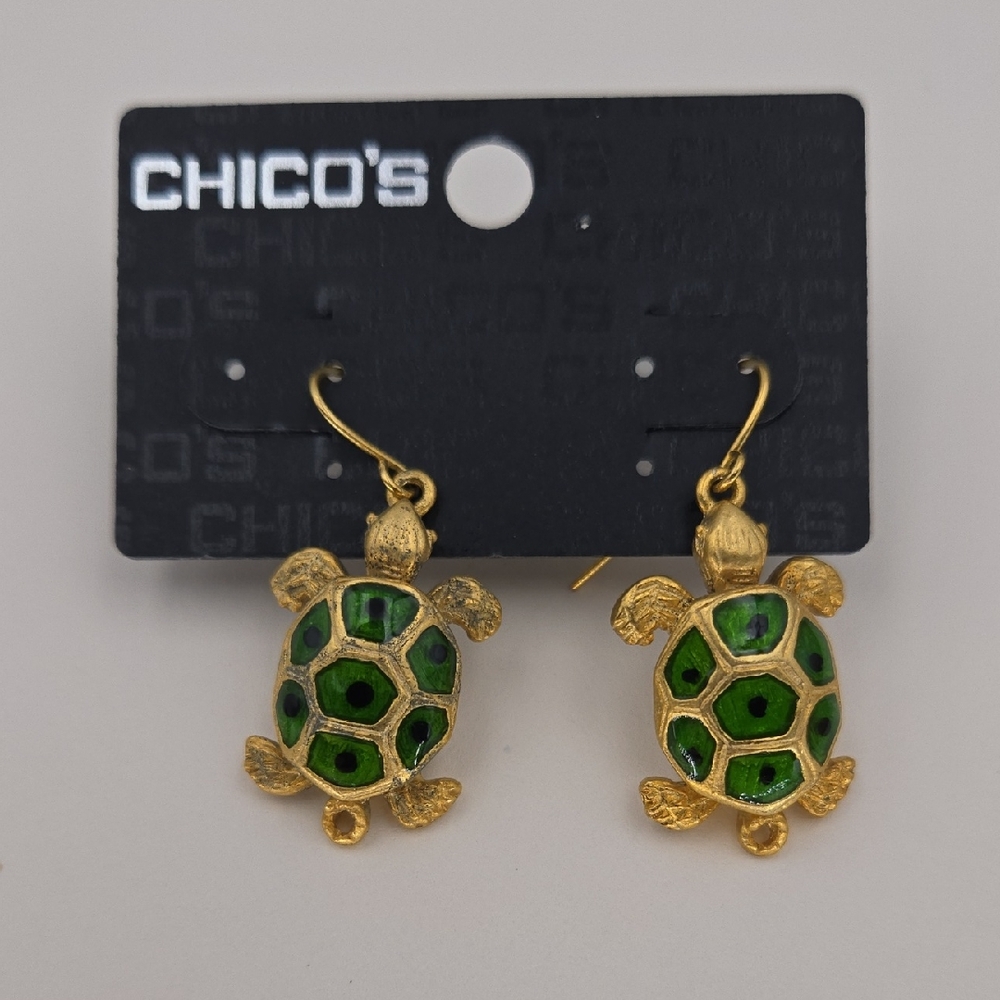 Chico's Gold and Green Turtle Earrings